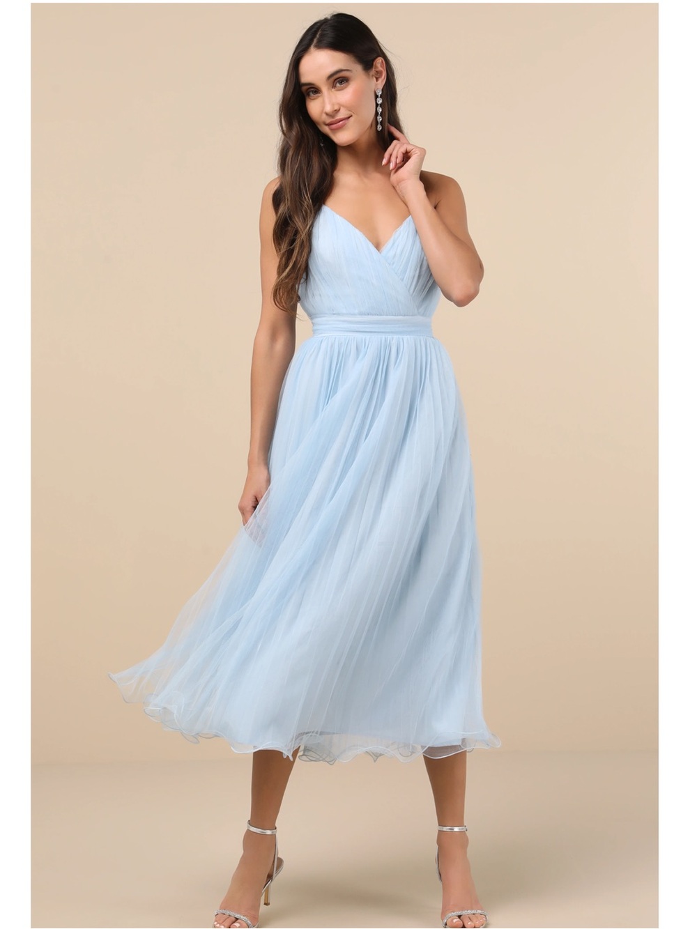Lulus Exemplary Aura Light Blue Tulle Surplice Neckline Ruffle Hem Midi Dress XL